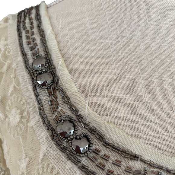 Black Swan Cream Lace Beaded Boho Blouse Women’s Small Romantic Top - Picture 4 of 14